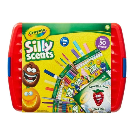 Crayola Silly Scents Tub top view showing scent-themed artwork and tub clip lock fasteners – Ireland