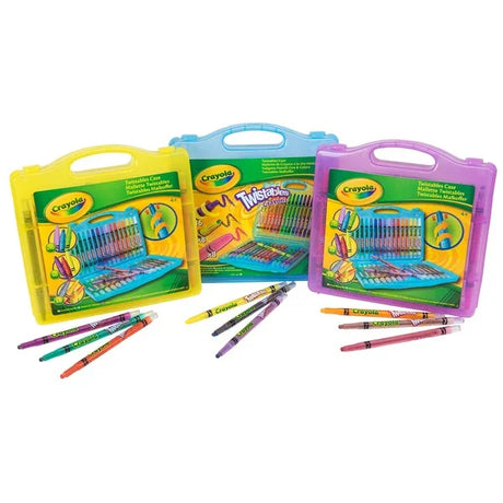 Crayola Twistables 32-pack shown boxed in three colour variations – Ireland