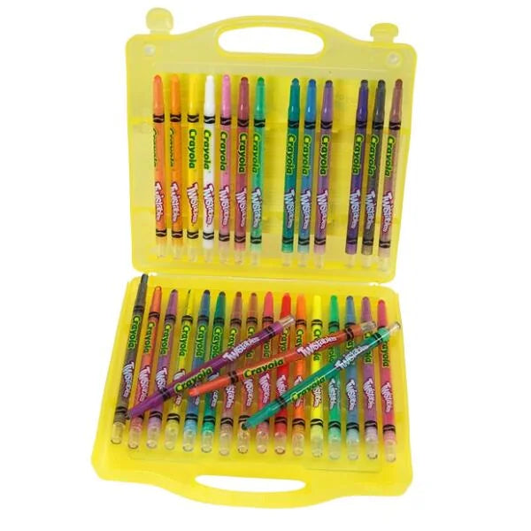 Crayola Twistables crayons in open yellow case with 32 colourful crayons – Ireland