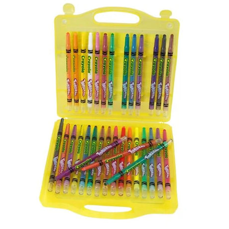 Crayola Twistables crayons in open yellow case with 32 colourful crayons – Ireland