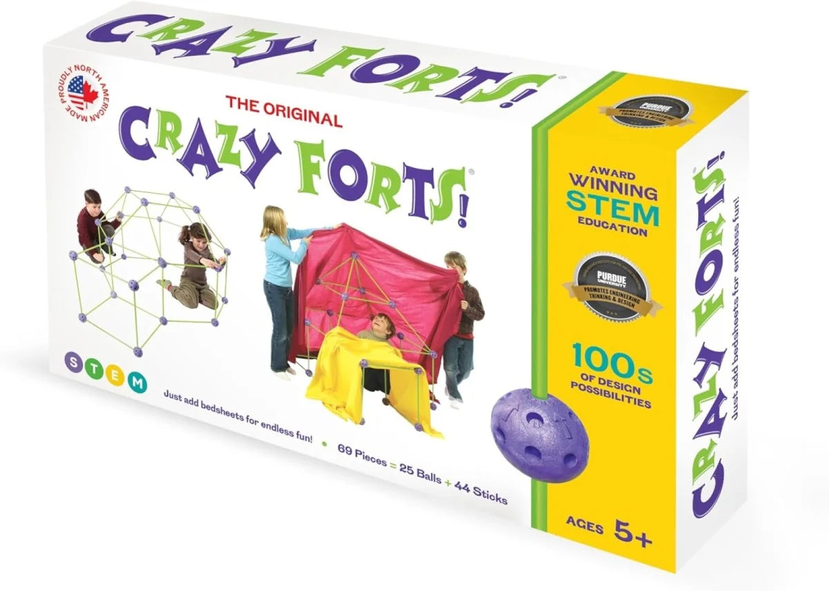 Crazy Forts kit showing contents and creative structure suggestions