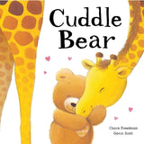 Cuddle Bear front cover showing a bear hugging a giraffe with small heart illustrations