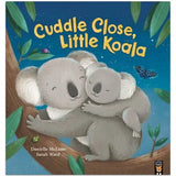 Cuddle Close Little Koala front cover with two koalas on a tree branch, leaves and butterfly
