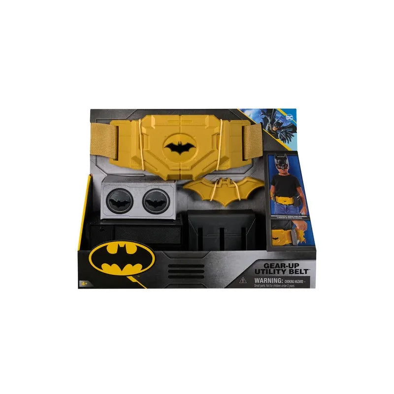 DC Batman Utility Belt boxed roleplay set with yellow belt, batarangs, and black storage compartments