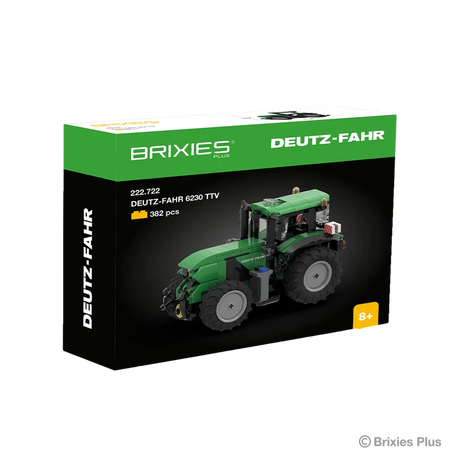 BRIXIES Plus Deutz-Fahr 6230 TTV building set in its green and black Deutz-Fahr retail box with the completed tractor pictured on the front