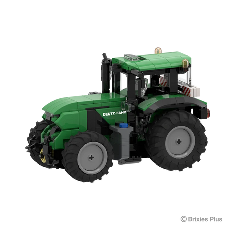Front angled view of the BRIXIES Plus Deutz-Fahr 6230 TTV showing the green bonnet, front linkage, enclosed cab and front agricultural tyre