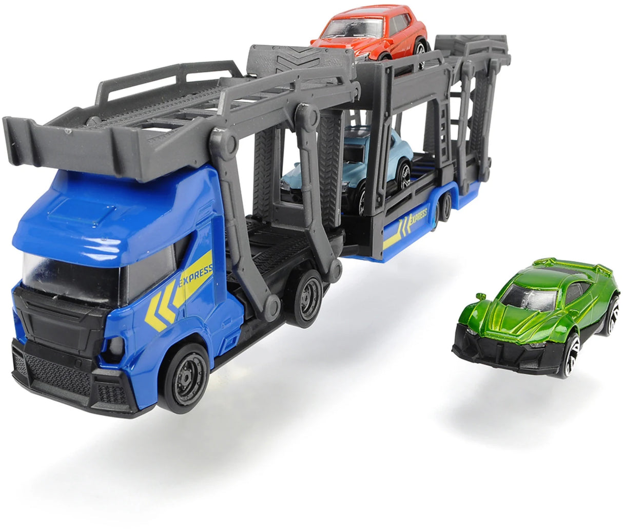 Dickie Car Carrier blue toy transporter with three cars