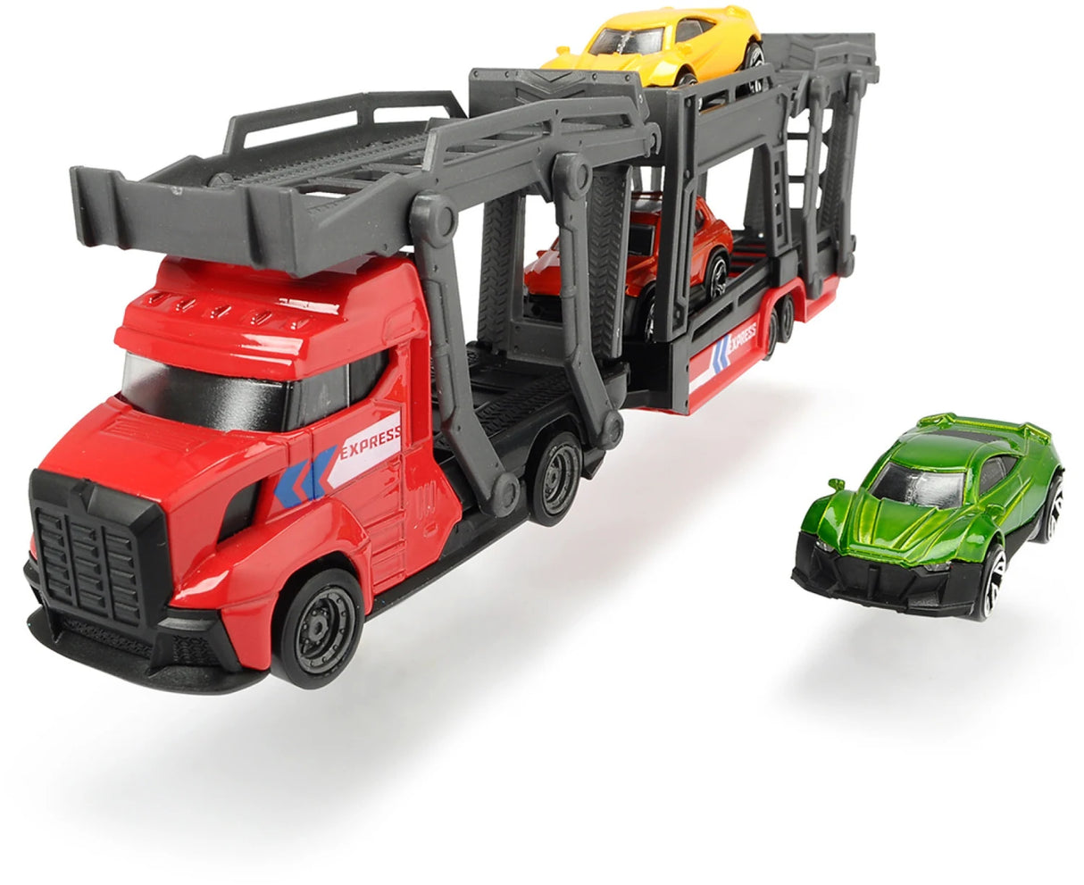 Dickie Car Carrier red toy transporter with three cars