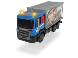 Blue Dickie Toys Scania City Team container truck with grey box body