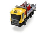 Yellow Dickie Toys Scania City Team roadworks truck carrying traffic cones and road signs
