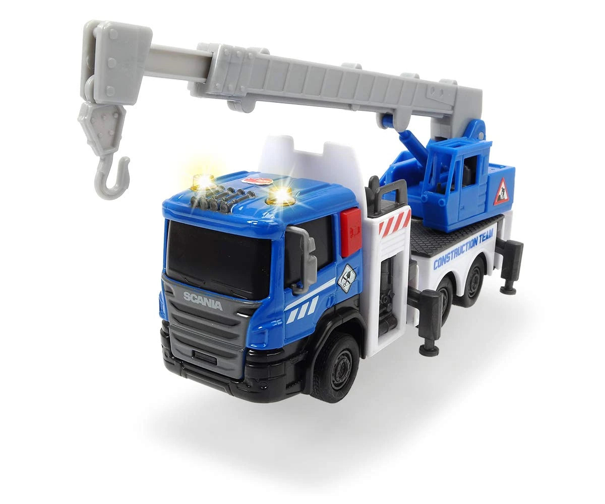 Dickie Toys City Builder Scania mobile crane with raised boom and stabilisers