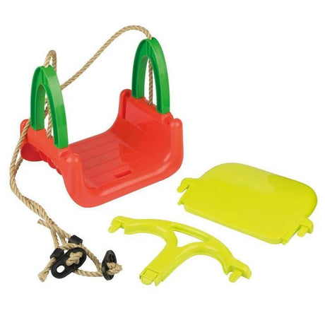 Disassembled Green Garden 3-in-1 swing showing seat, backrest, and T-bar, Ireland