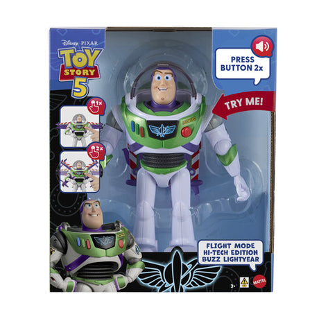 Disney and Pixar Toy Story 12 Inch Buzz Lightyear figure in its display box with the Toy Story 5 logo and Flight Mode text.