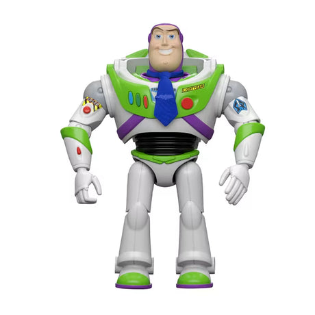 Disney and Pixar Toy Story 5 Figure Pack Buzz Lightyear figure with a blue tie, white and green suit and purple hood.