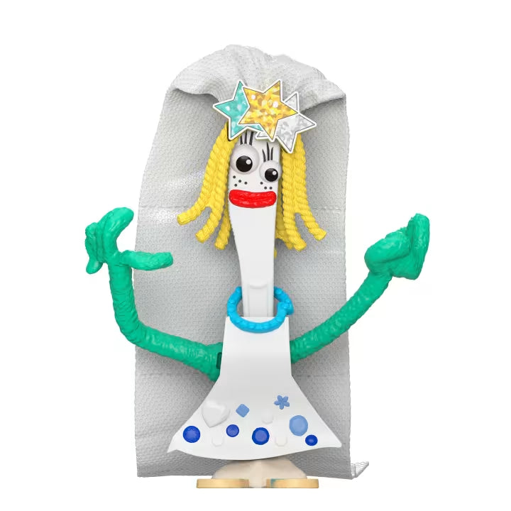 Disney and Pixar Toy Story 5 Figure Pack Karen Beverly figure with a silver veil, yellow hair, star headpiece and green arms.