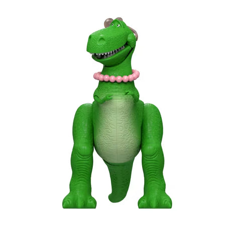Disney and Pixar Toy Story 5 Figure Pack Rex figure with a pink necklace, pink headpiece and green textured body.