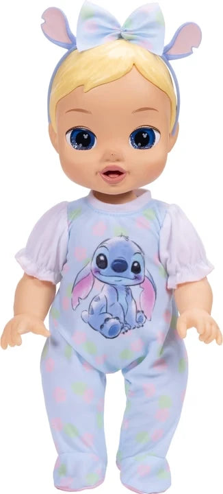 Disney Darlings Stitch Blonde Doll standing in a pastel Stitch outfit with matching bow headband