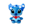 Disney Doorables Stitch 25 cm plush toy in blue with white polka dot bow and red scarf, seated on white background.