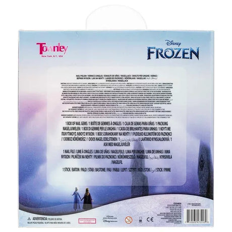 Disney Frozen 15 piece nail polish set in box with Elsa and Anna artwork and included accessories