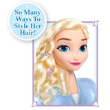 Disney Frozen 2 Elsa Styling Head with braided blonde curls and purple hair accessories