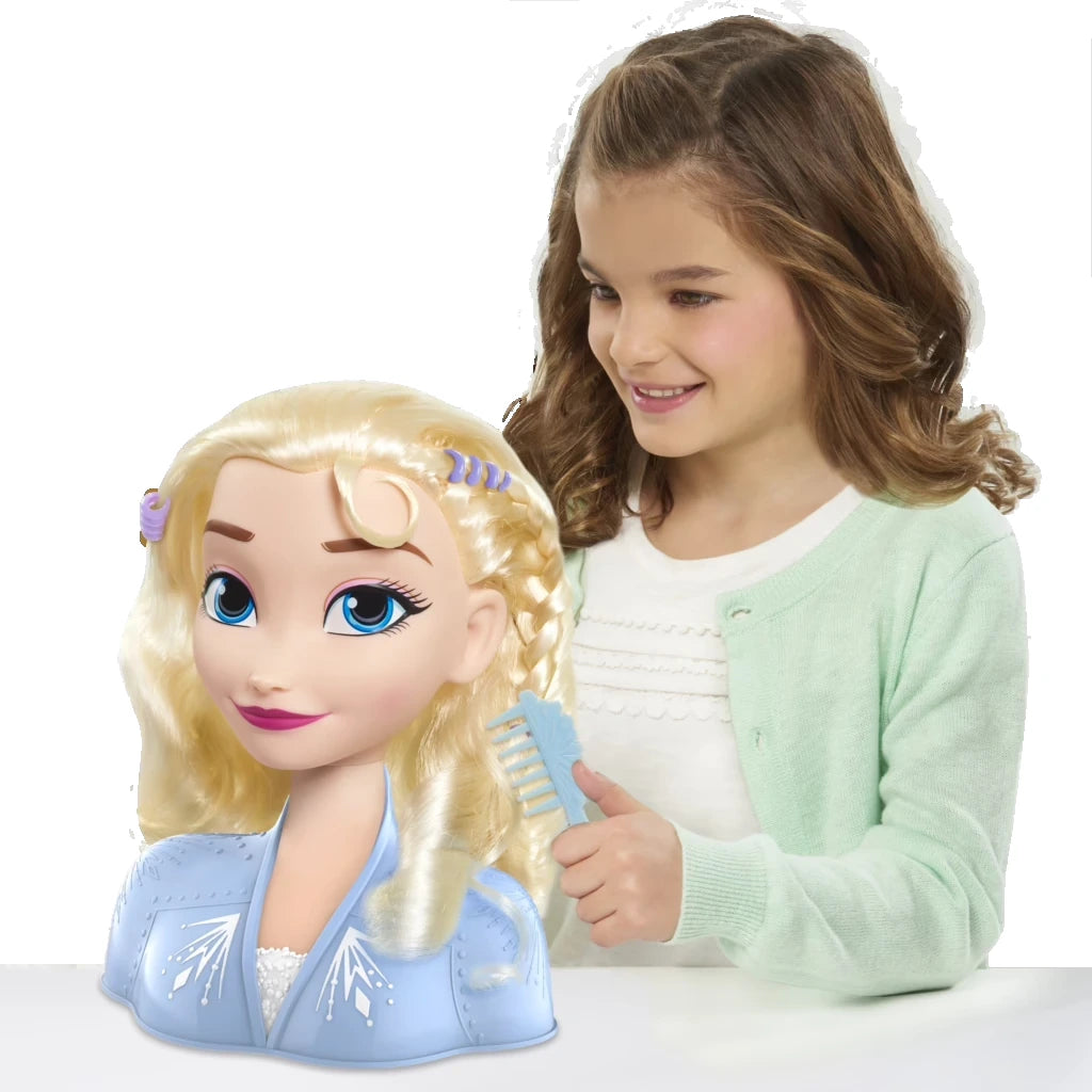 Disney Frozen 2 Elsa Styling Head with child brushing Elsa's blonde hair