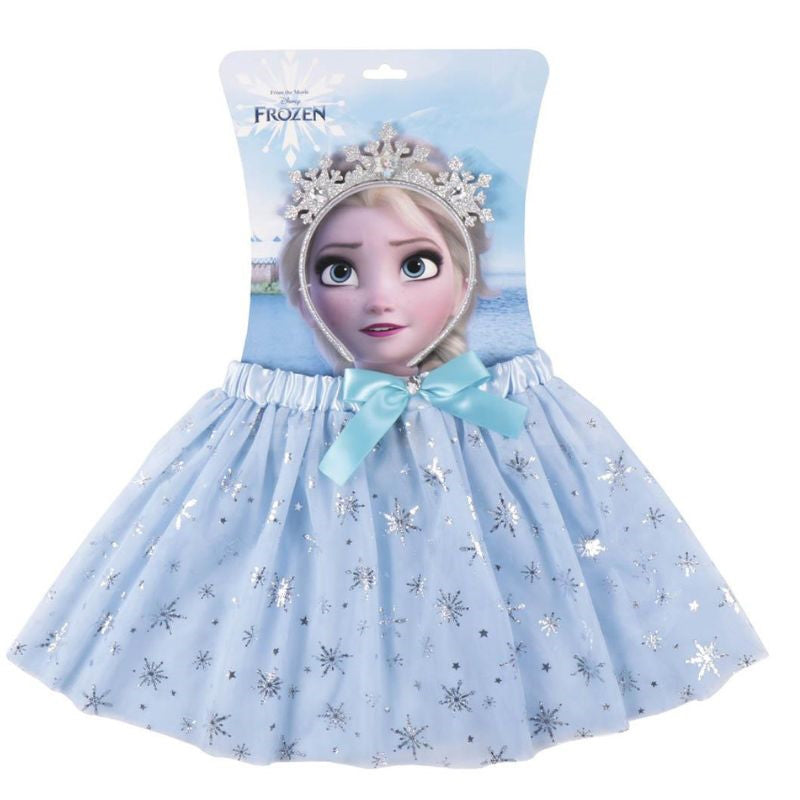 Disney Frozen Fantasy Beauty Accessories Set displayed on Elsa packaging with blue tulle skirt and snowflake headband