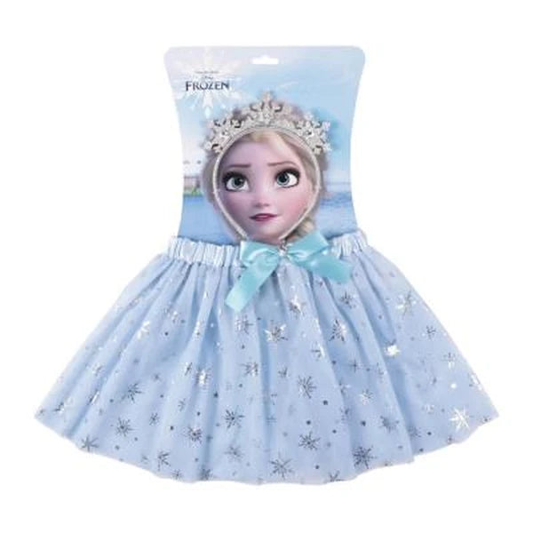 Disney Frozen Fantasy Beauty Accessories Set with blue tulle skirt and silver snowflake headband on Elsa packaging