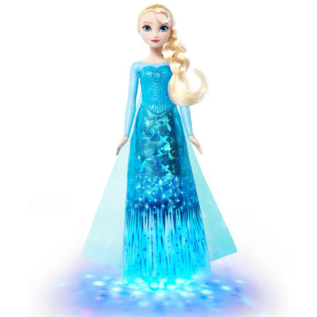 Disney Frozen Light-Up Singing Elsa Doll with a glowing blue skirt and blue light patterns below.