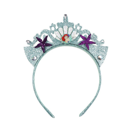 Disney The Little Mermaid Ariel tiara headband with silver glitter crown, purple starfish and Ariel character detail