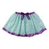 Disney The Little Mermaid turquoise tulle skirt with purple waistband, bow and silver mermaid scale pattern