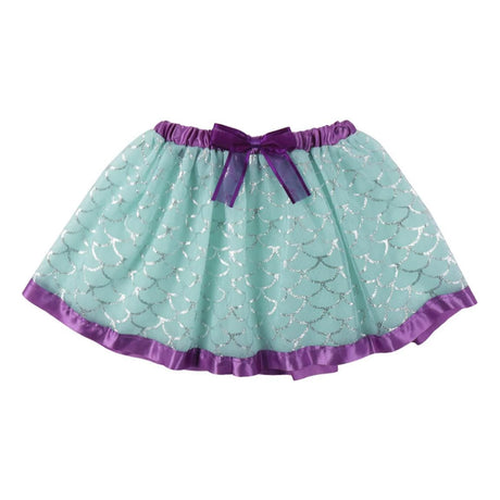 Disney The Little Mermaid turquoise tulle skirt with purple waistband, bow and silver mermaid scale pattern