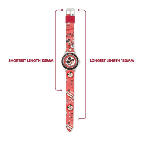 Disney Mickey Mouse Printed Time Teacher Watch full strap view showing adjustable wrist fit from 135 mm to 180 mm
