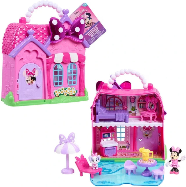 Disney Minnie Mini Mansion open with Minnie Mouse, Cream Puff and accessories