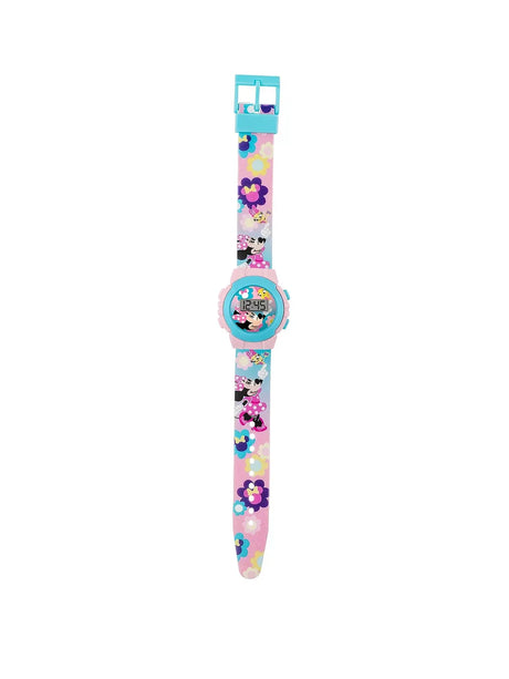 Disney Minnie Mouse Printed Digital Watch full strap view showing colourful Minnie Mouse artwork and buckle fastening