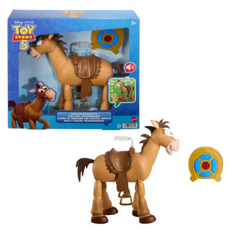 Disney Pixar Toy Story 5 Giddy-Up Bullseye RC figure with packaging box and horseshoe remote