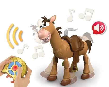 Toy Story Bullseye RC figure with horseshoe remote, sound icon and music notes