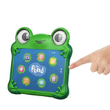 Toy Story 5 Lilypad figure shown with a finger pressing the green side button