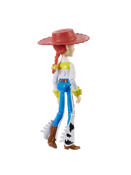 Disney Pixar Toy Story Jessie figure shown from the side with red hat, plaited hair and cow print chaps