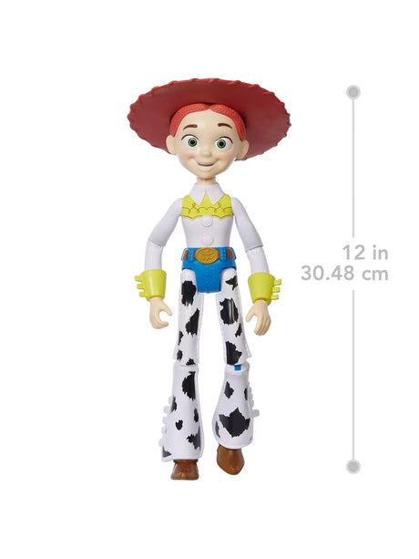 Disney Pixar Toy Story Jessie figure shown beside 12 inch and 30.48 cm size guide