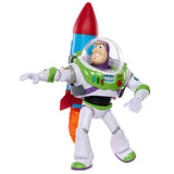 Buzz Lightyear figure shown from a rear angle with rocket and orange flame detail