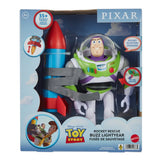 Toy Story Rocket Rescue Buzz Lightyear figure shown inside blue front packaging with rocket attached