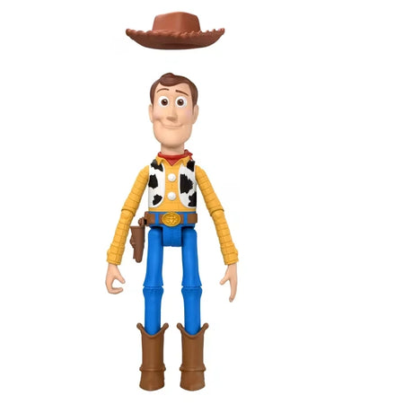 Disney Pixar Toy Story Woody action figure shown from the front with removable hat above his head