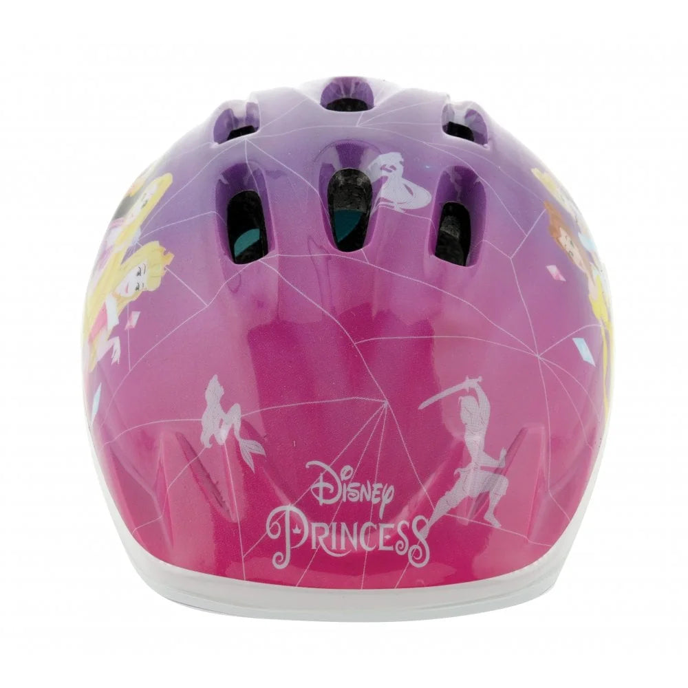Front view of the Disney Princess kids safety helmet with character graphics on a white background