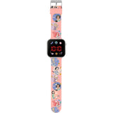 Disney Princess LED watch with silver casing, red digital display and pink strap featuring beloved princesses in Ireland.