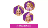 Disney Princess Magical Hair Rapunzel Fashion Doll showing three ways to activate the glowing hair