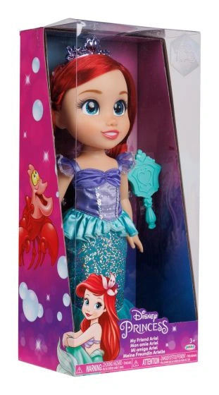 Disney Princess My Friend Ariel Doll shown inside pink display packaging from an angled side view