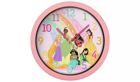 Disney Princess Wall Clock analogue display with rainbow and sparkle design