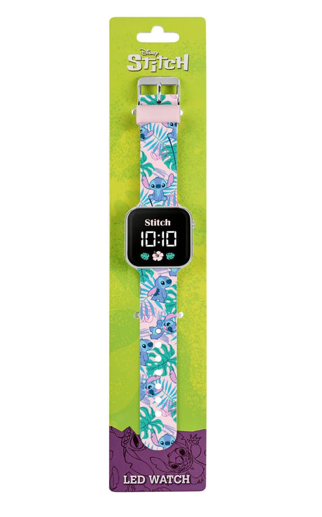 Disney Stitch LED watch in green and purple branded packaging in Ireland.