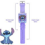 Disney Stitch Purple Learning Watch full strap view showing adjustable fit from 140 mm to 182 mm