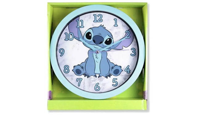 Disney Lilo and Stitch Wall Clock in official branded green packaging
